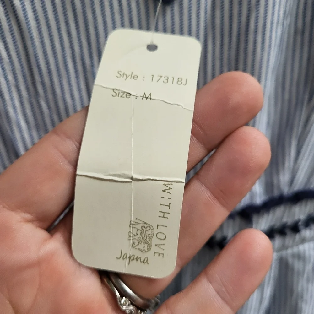 JAPNA Jumper Jumpsuit Blue/White Palazzo Wide Leg Smocked Stripe Lined Rayon - Picture 7 of 9